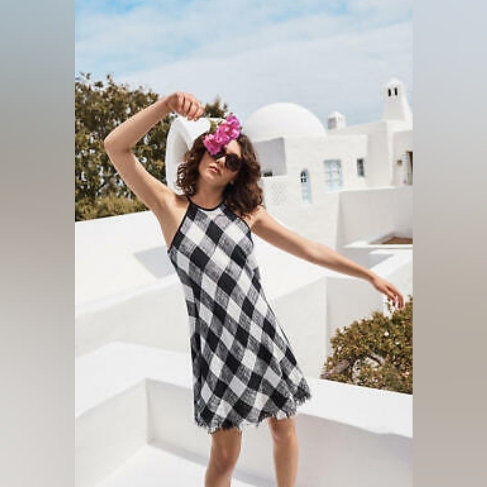 Cloth & Stone Anthropologie Frayed Gingham Halter Mini Dress in Small